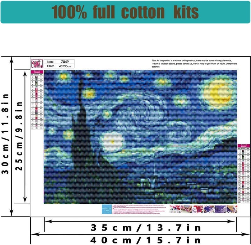 Tiwabb Stamped Cross Stitch Kits - Starry Night of Van Gogh Embroidery Kits for Beginners Adults,11 CT Patterns Dimensions Counted Cross Stitch Kits Arts Craft Kits 12 x 16inch - Image 5